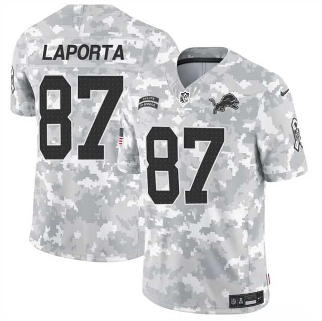 Men's Detroit Lions #87 Sam LaPorta Arctic Camo 2024 F.U.S.E. Salute to Service Limited Football Stitched Jersey